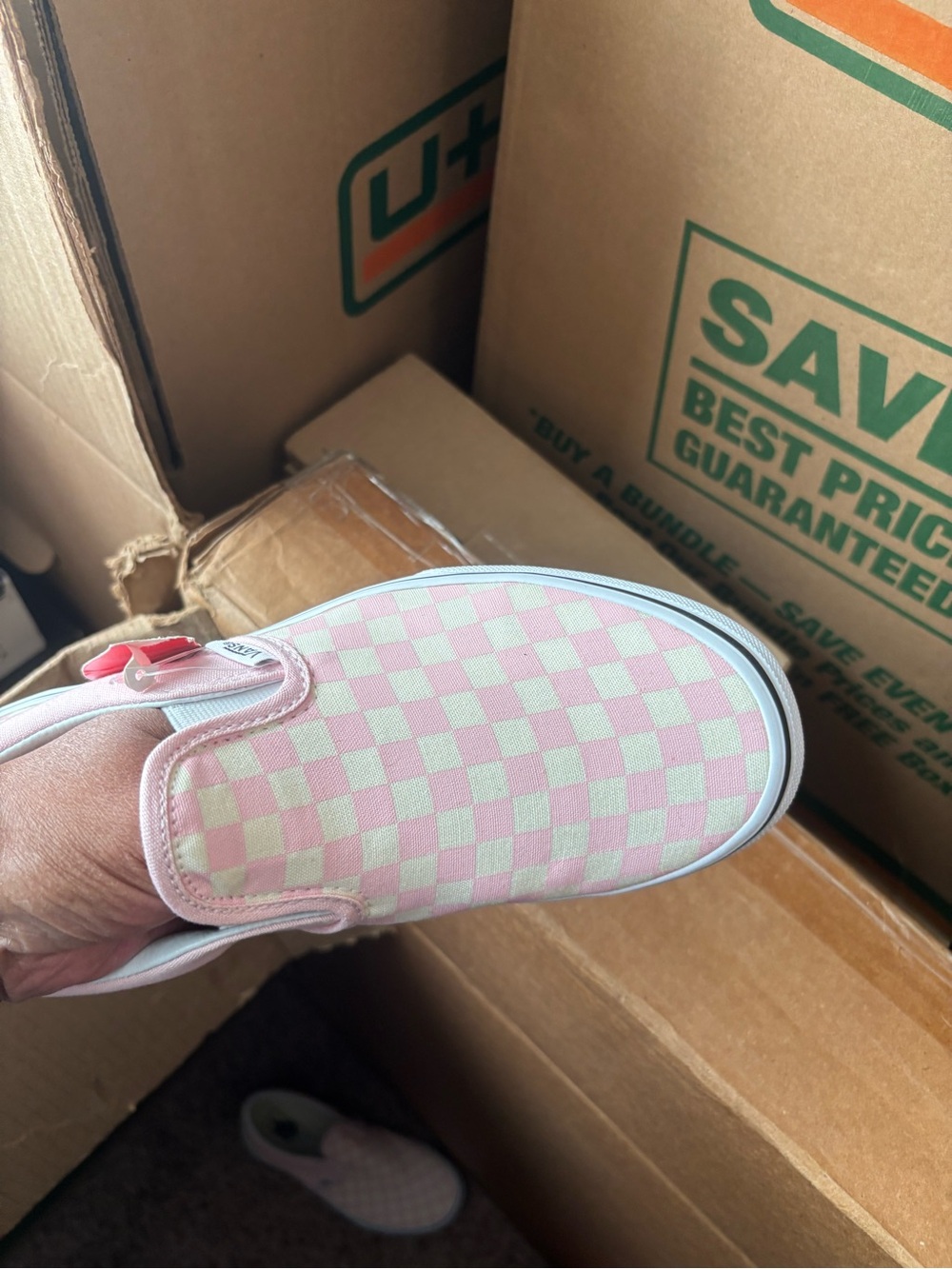 Kids Pink Checker Slip-On Sneakers